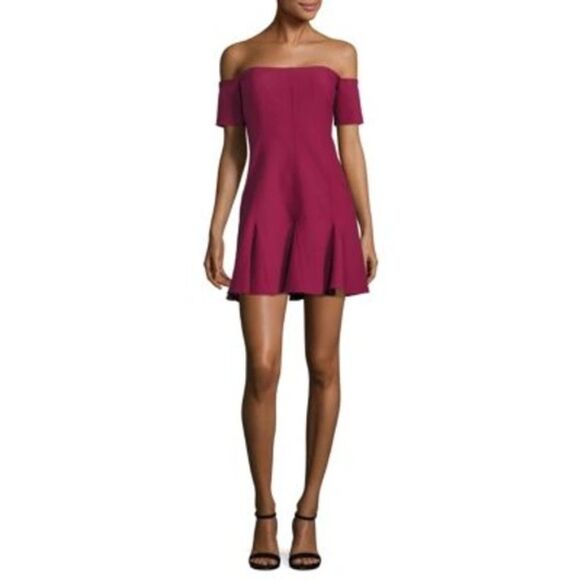 NWOT Cinq à Sept Elva Off-the-shoulder Godet Mini Dress In Elderberry Size 4 - Picture 2 of 13